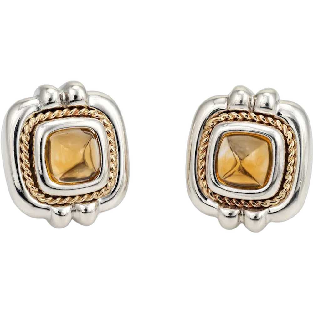 Vintage Tiffany & Co Citrine Earrings Square Ster… - image 1