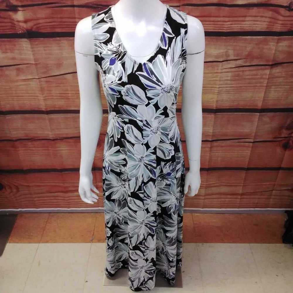 TALBOTS BLACK & LIGHT BLUE FLORAL MAXI DRESS SIZE… - image 1