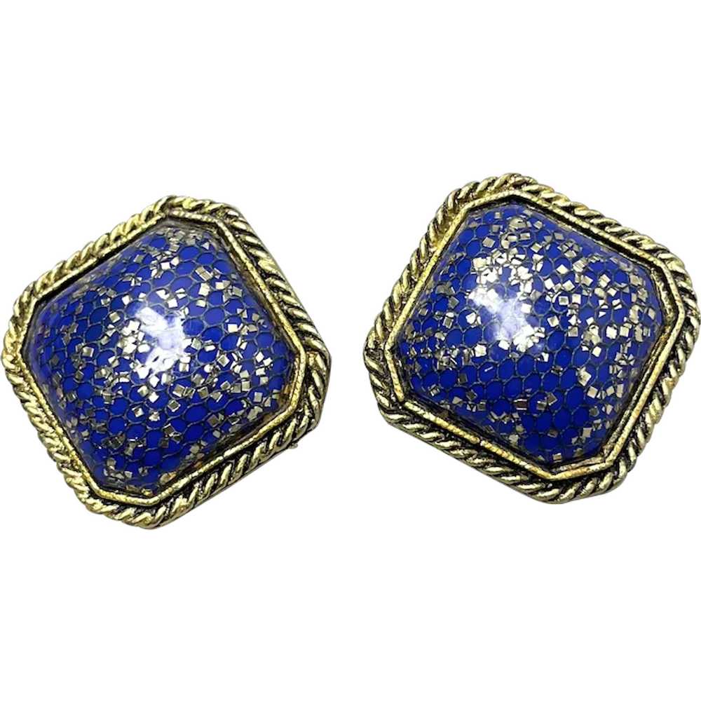 Vintage Blue Confetti Glitter Earrings - image 1