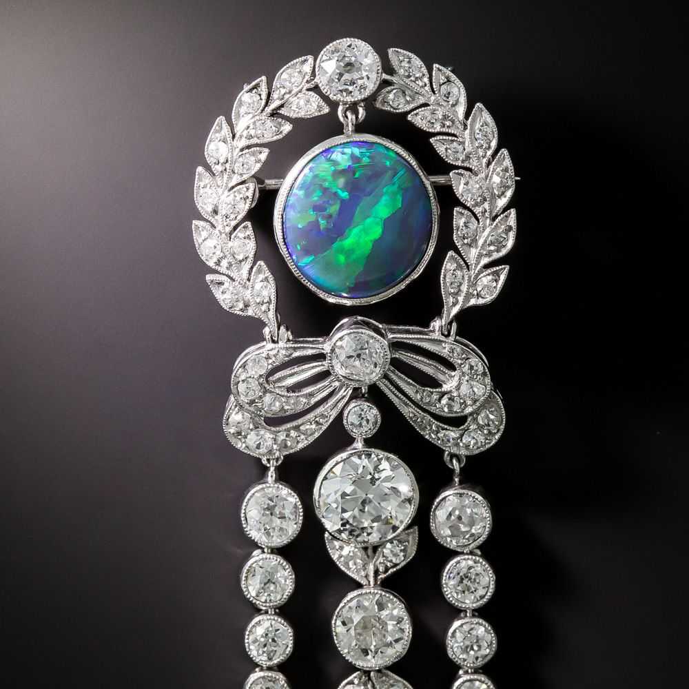 Edwardian Black Opal and Diamond Brooch - image 3