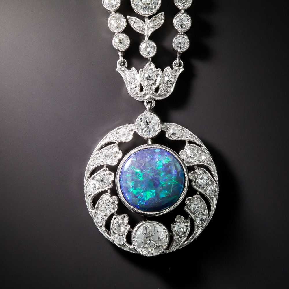 Edwardian Black Opal and Diamond Brooch - image 4