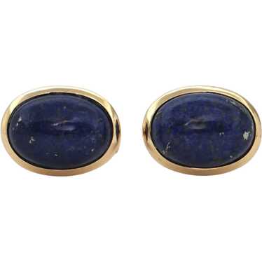 Vintage Lapis Lazuli 18K Gold Oval Cufflink - image 1