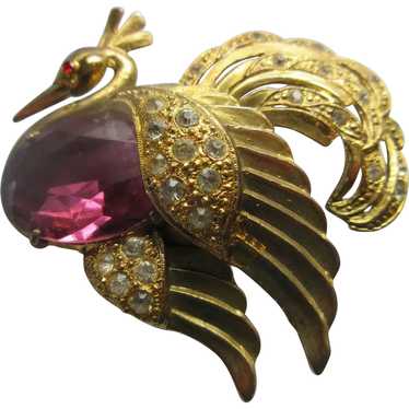 Vintage Rhinestone Bird Pin Signed S in a Star - image 1
