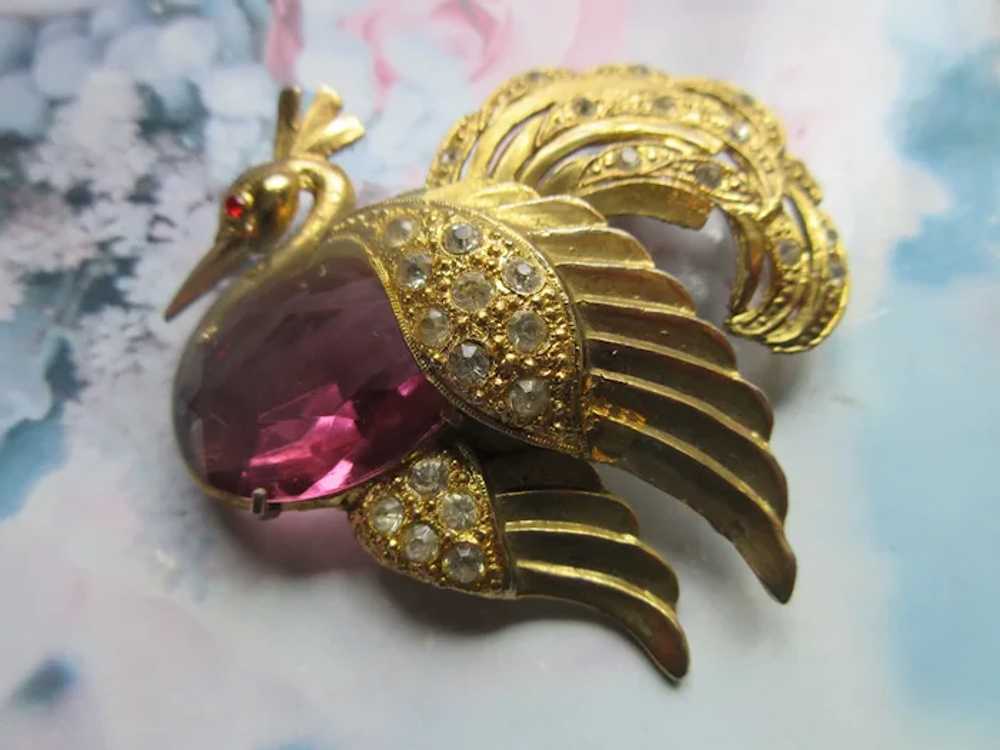 Vintage Rhinestone Bird Pin Signed S in a Star - image 2