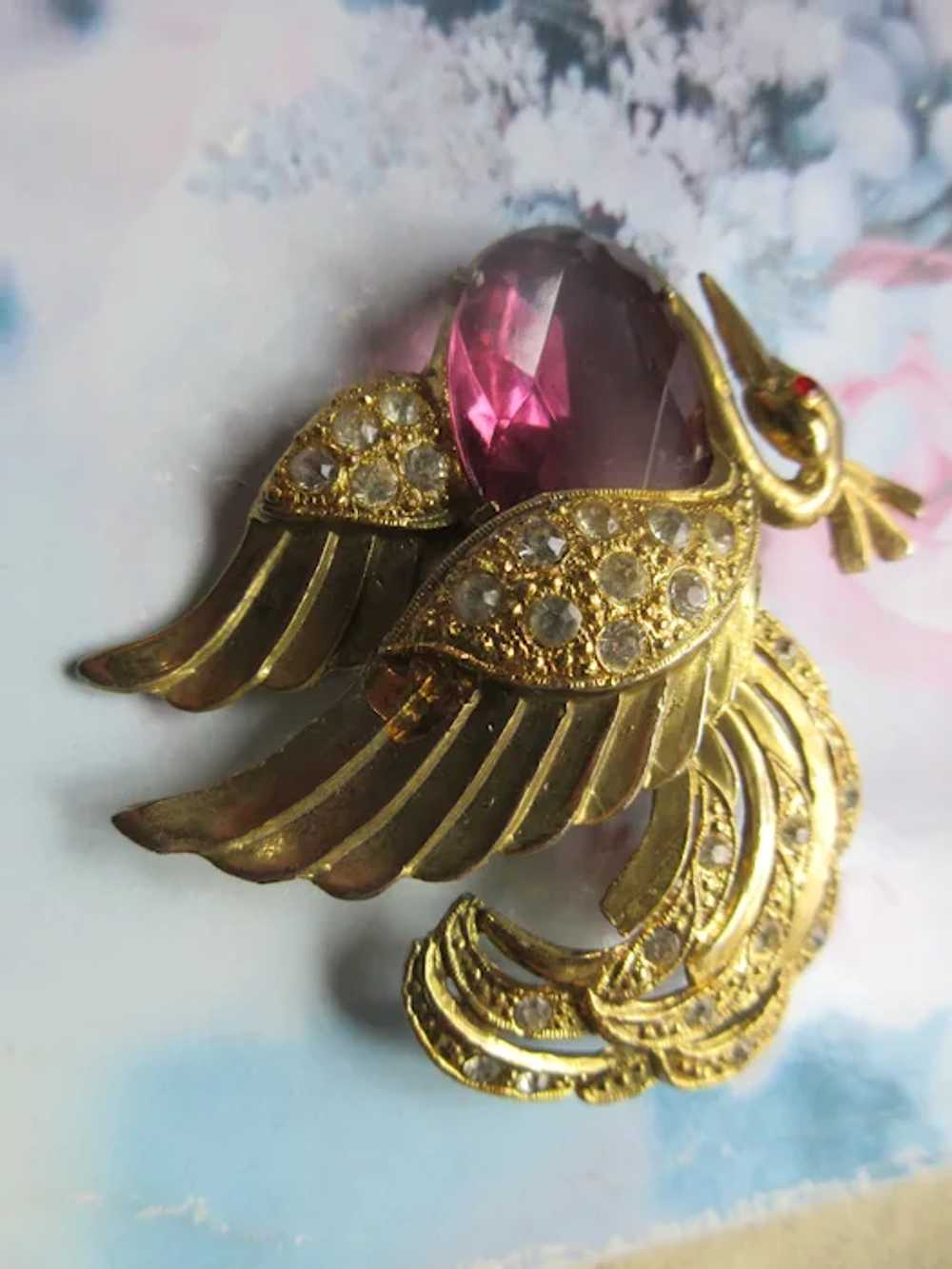 Vintage Rhinestone Bird Pin Signed S in a Star - image 7