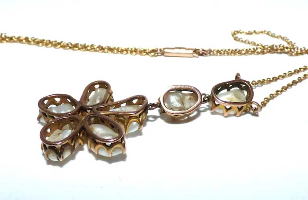 Rare Antique Victorian 15ct Gold Baroque Pearl Fl… - image 5