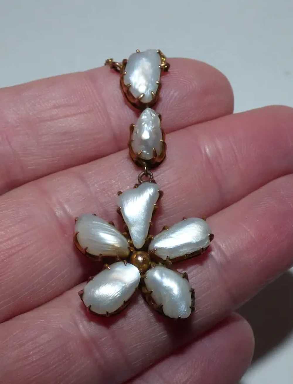 Rare Antique Victorian 15ct Gold Baroque Pearl Fl… - image 9