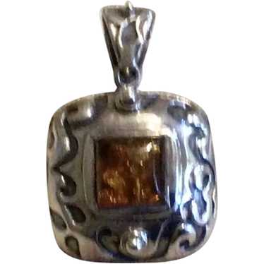 Sterling Silver Amber Colored Stone Pendant