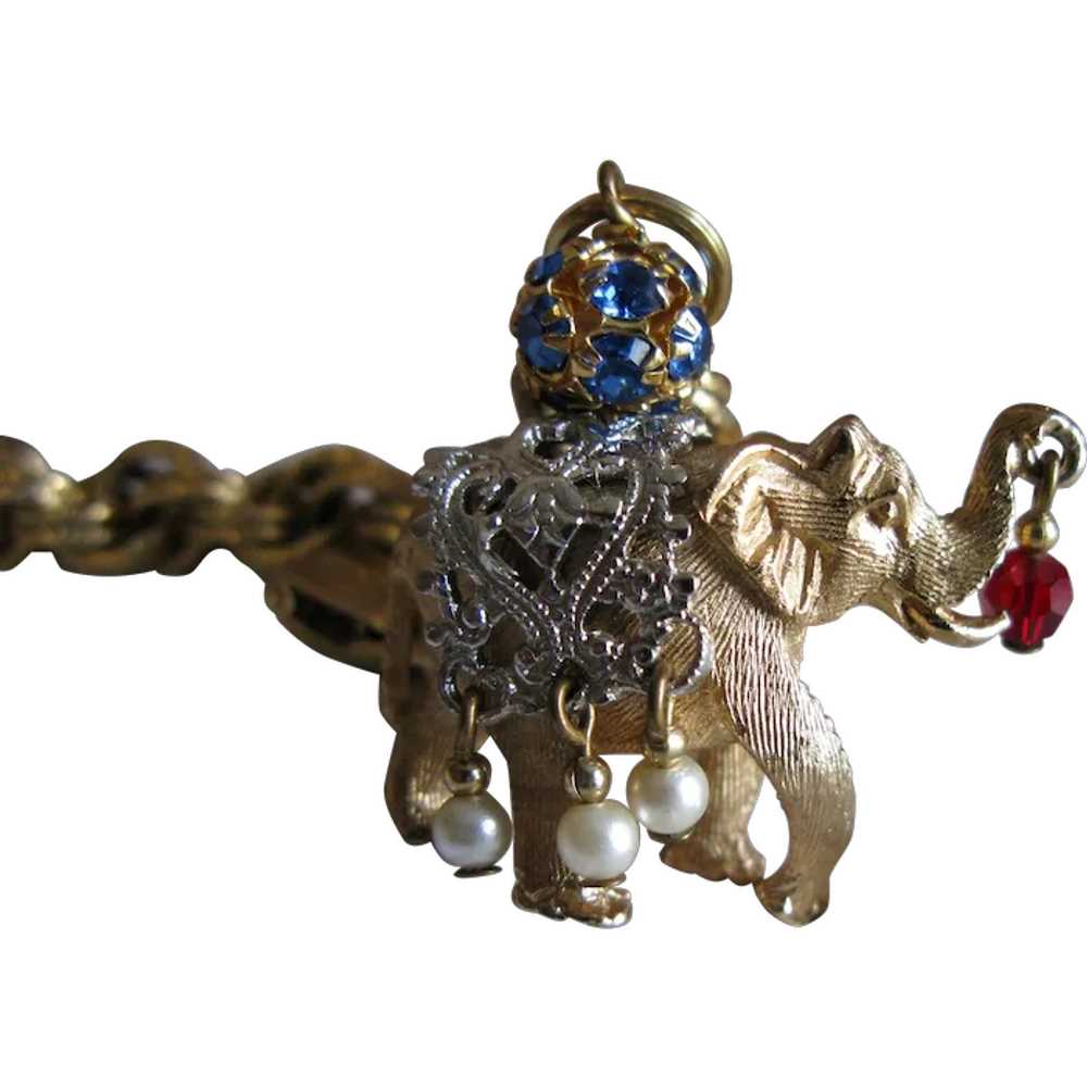 Napier Vintage Jeweled Elephant Charm Bracelet 7.… - image 1