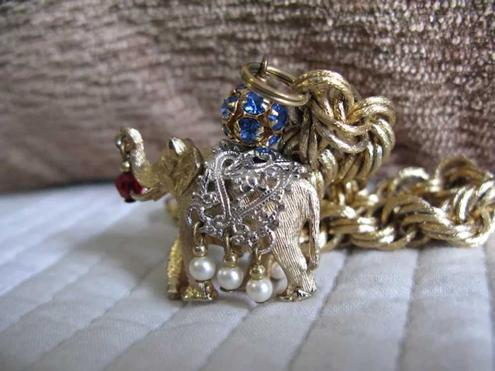 Napier Vintage Jeweled Elephant Charm Bracelet 7.… - image 4