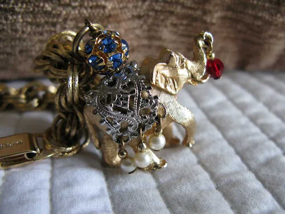 Napier Vintage Jeweled Elephant Charm Bracelet 7.… - image 7