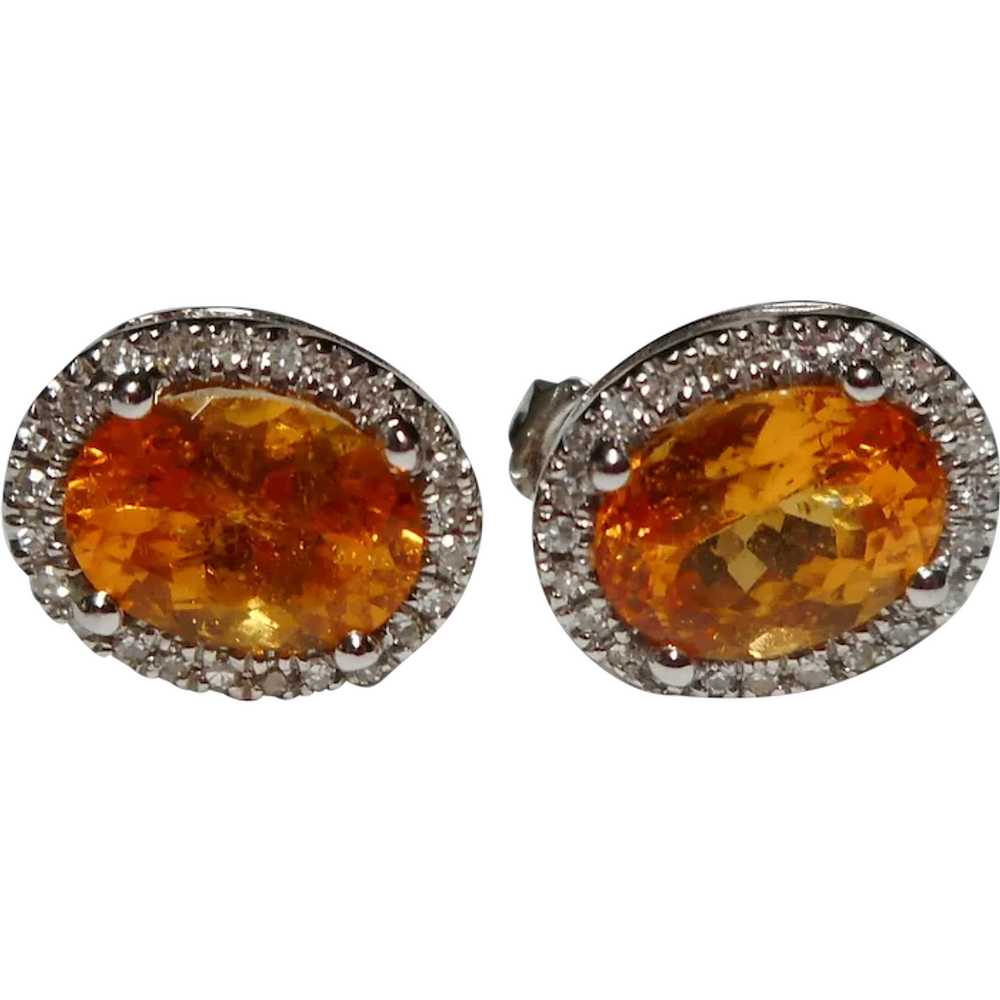 Diamond Orange Mandarin Spessartite Garnet Earrin… - image 1