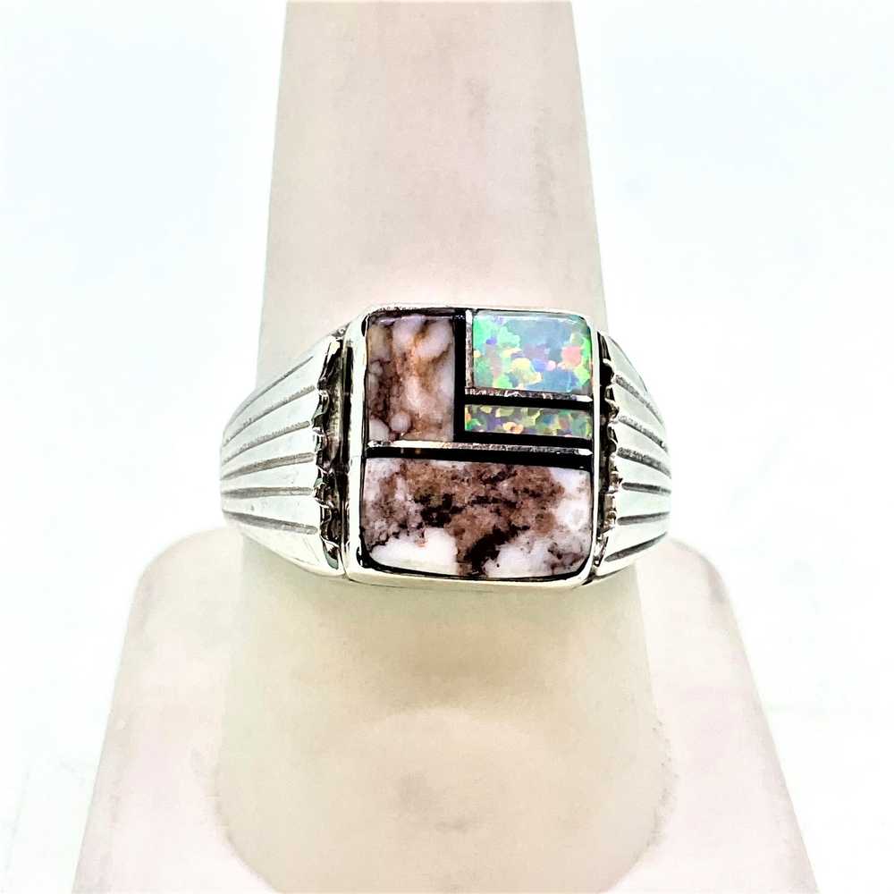 Sterling Silver with Opal and White Buffalo Ring … - image 1