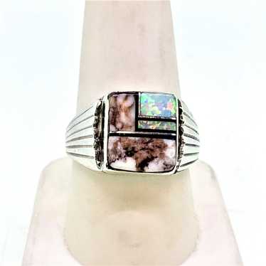 Sterling Silver with Opal and White Buffalo Ring … - image 1