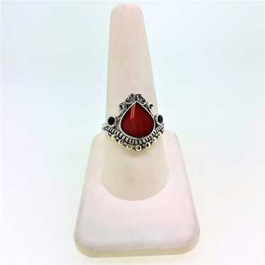Sterling Silver with 18K Gold Accent, Red Coral, … - image 1
