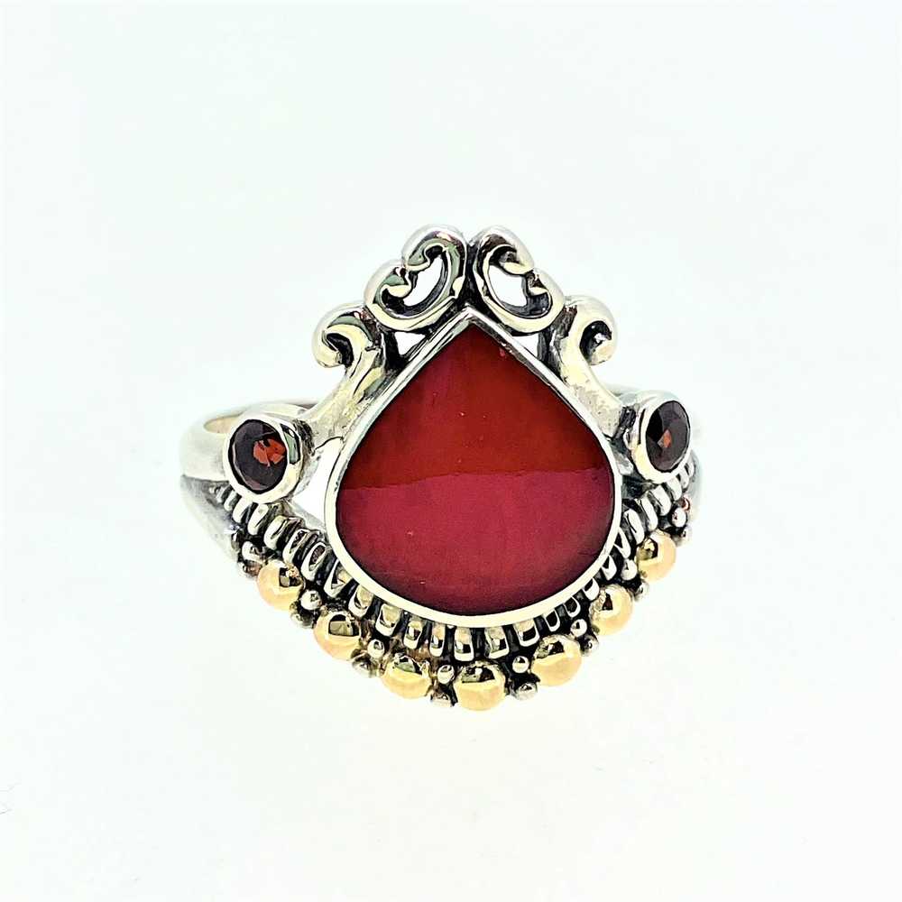 Sterling Silver with 18K Gold Accent, Red Coral, … - image 2