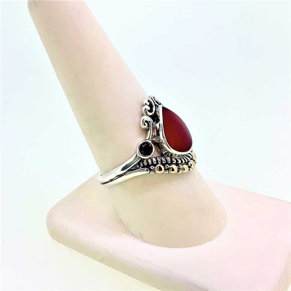 Sterling Silver with 18K Gold Accent, Red Coral, … - image 5
