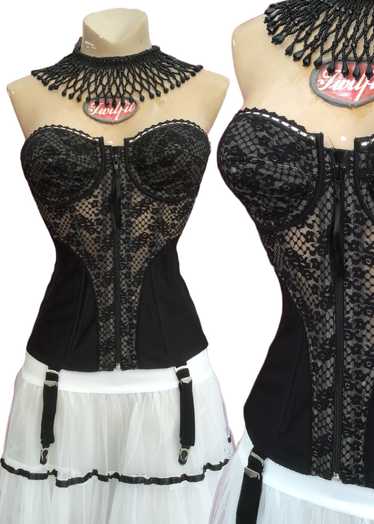 1990s Vintage Black Merry Widow Corselette Bustier