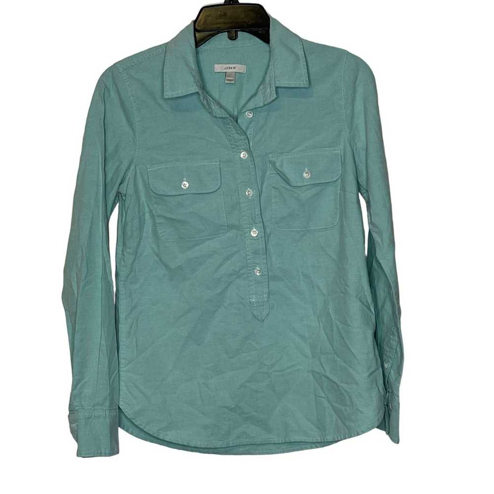 J.Crew J. Crew 1/2 Button Oxford Shirt 0 Light Gr… - image 1