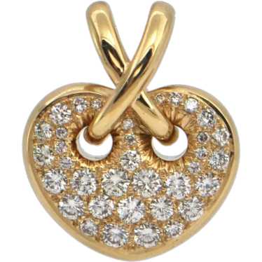Estate 18k Gold Diamond Puffed Heart Pendant - image 1