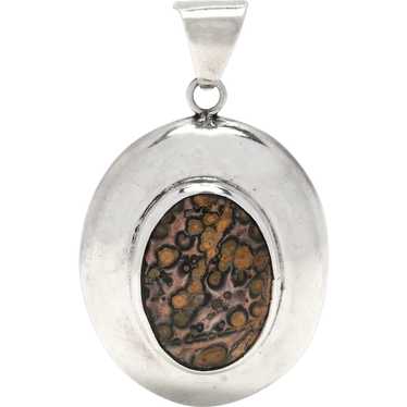 Oversize Mexican Oval Agate Pendant, Sterling Silv