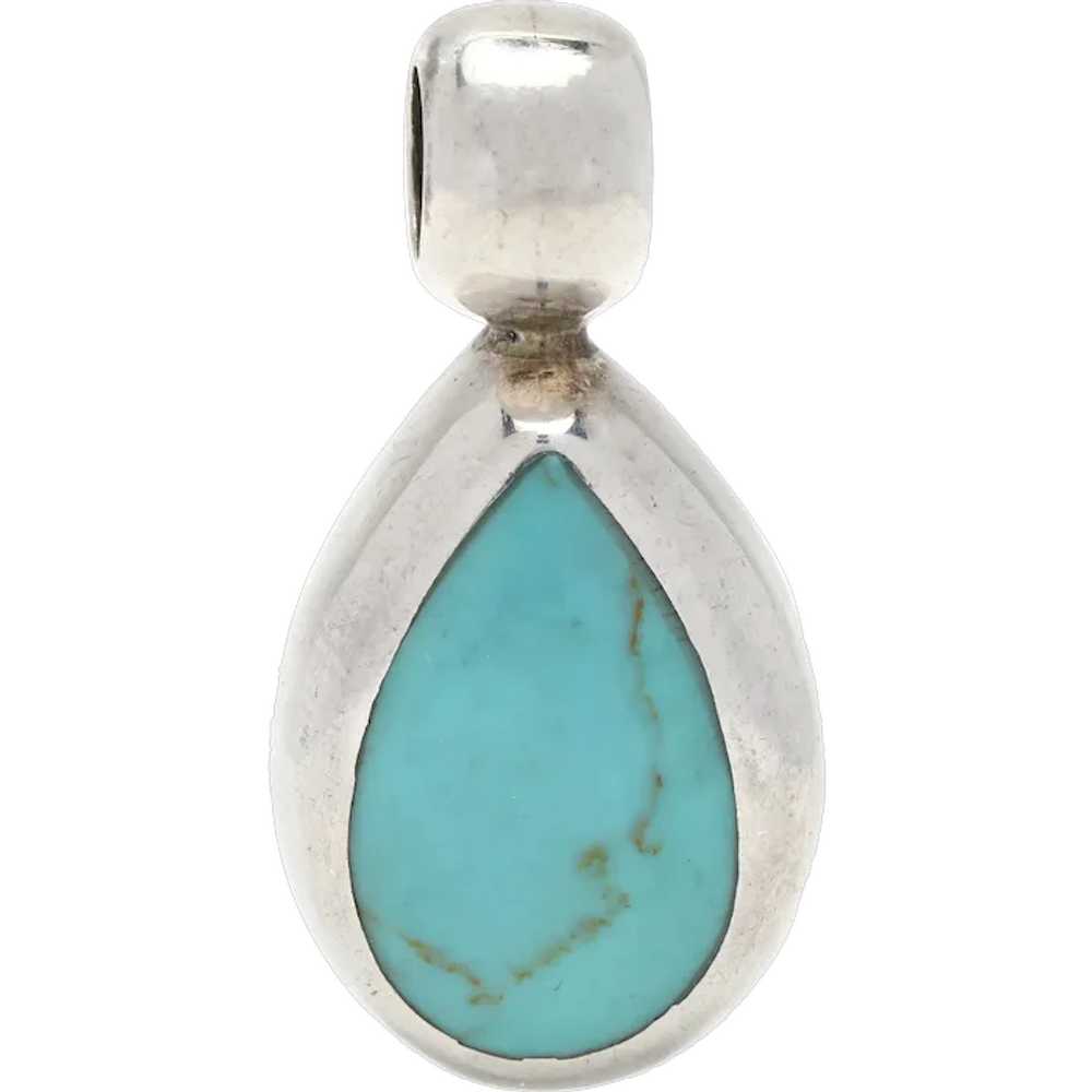 Mexican Synthetic Turquoise Teardrop Pendant, Ste… - image 1