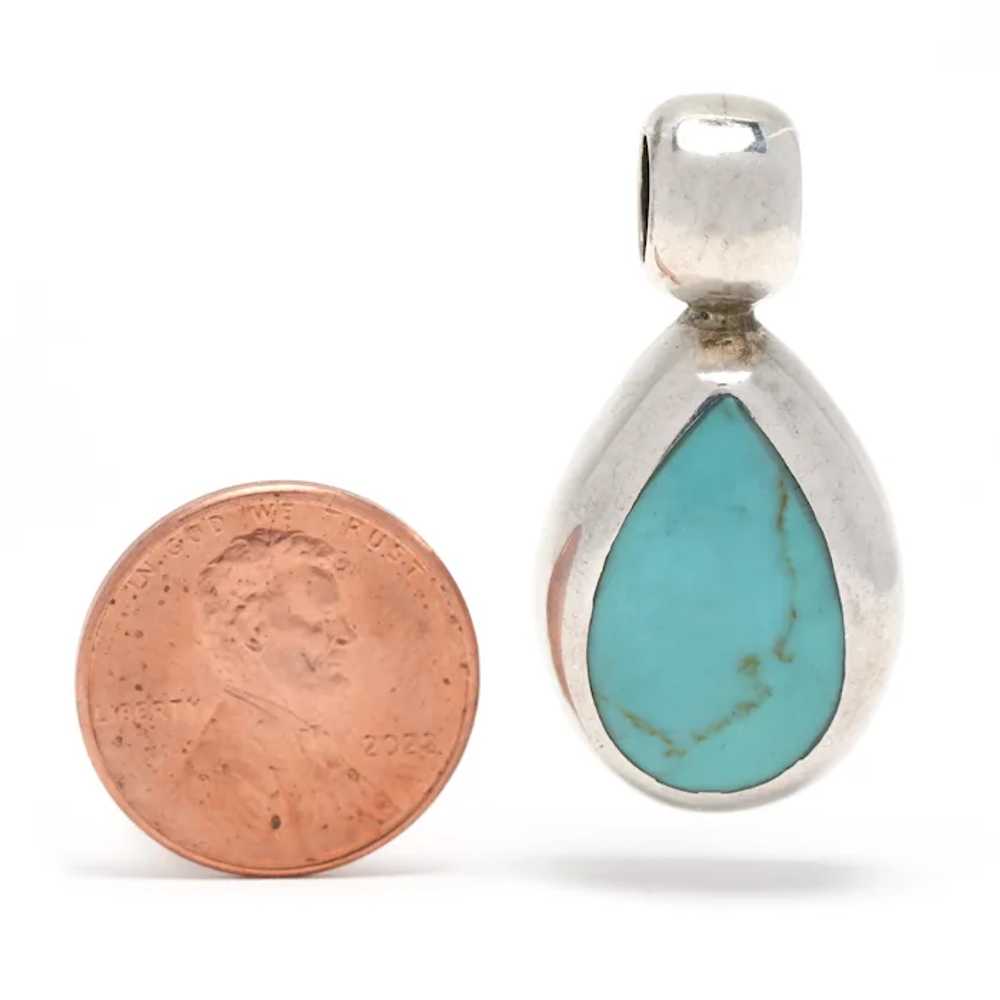 Mexican Synthetic Turquoise Teardrop Pendant, Ste… - image 2