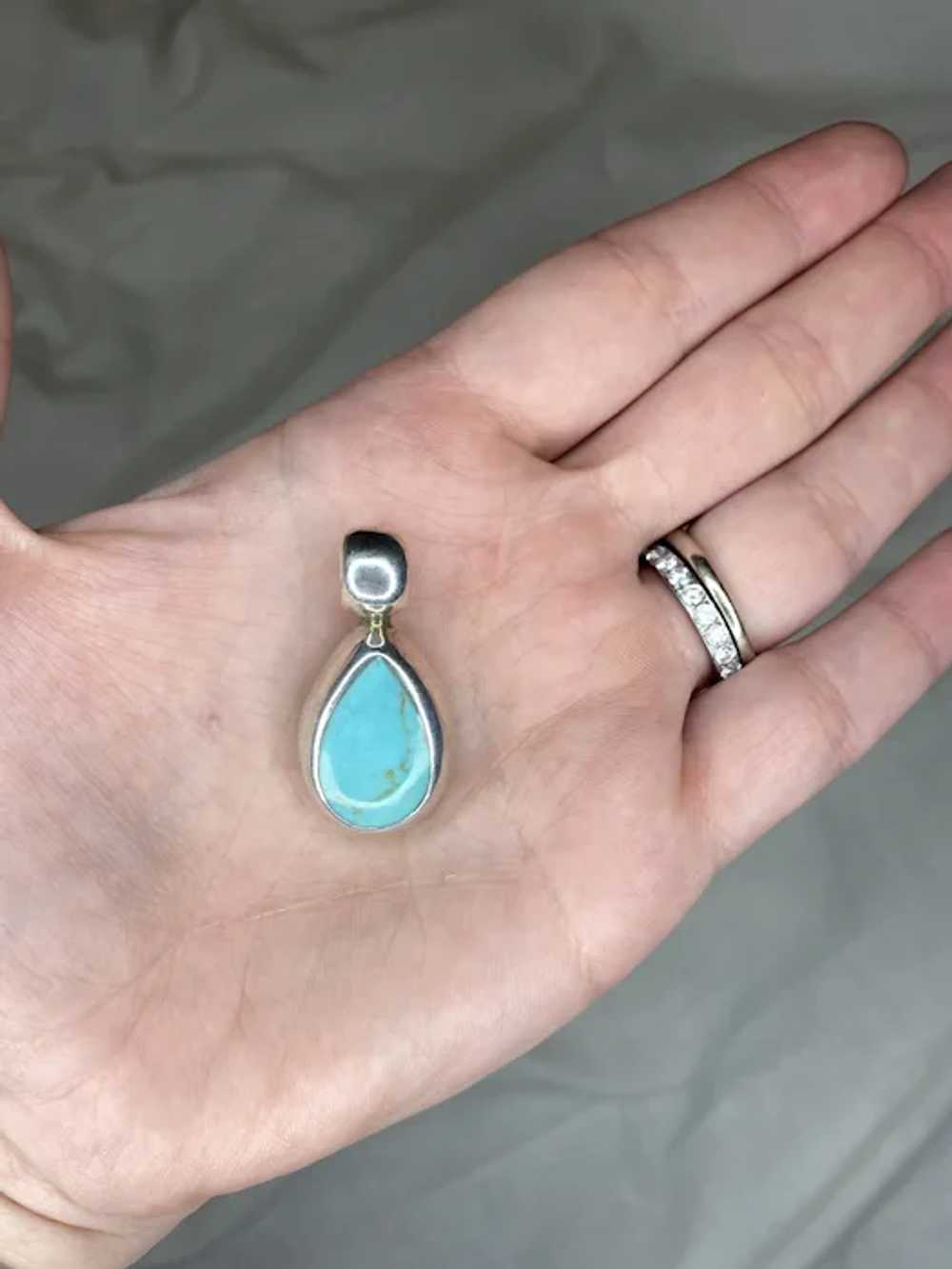 Mexican Synthetic Turquoise Teardrop Pendant, Ste… - image 5