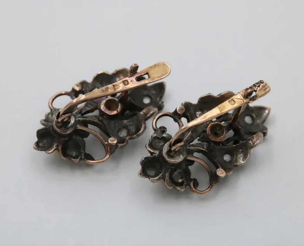 Victorian 10K Gold Diamond And Pearl Earrings - image 7
