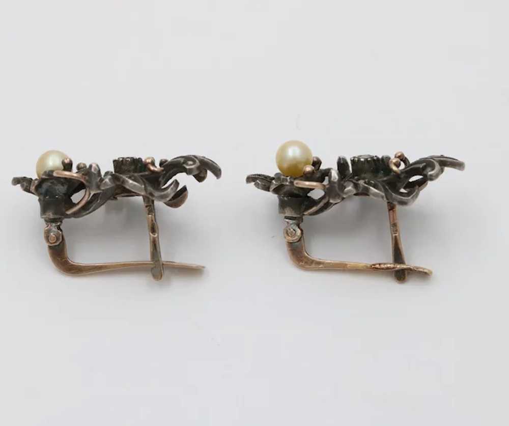 Victorian 10K Gold Diamond And Pearl Earrings - image 8
