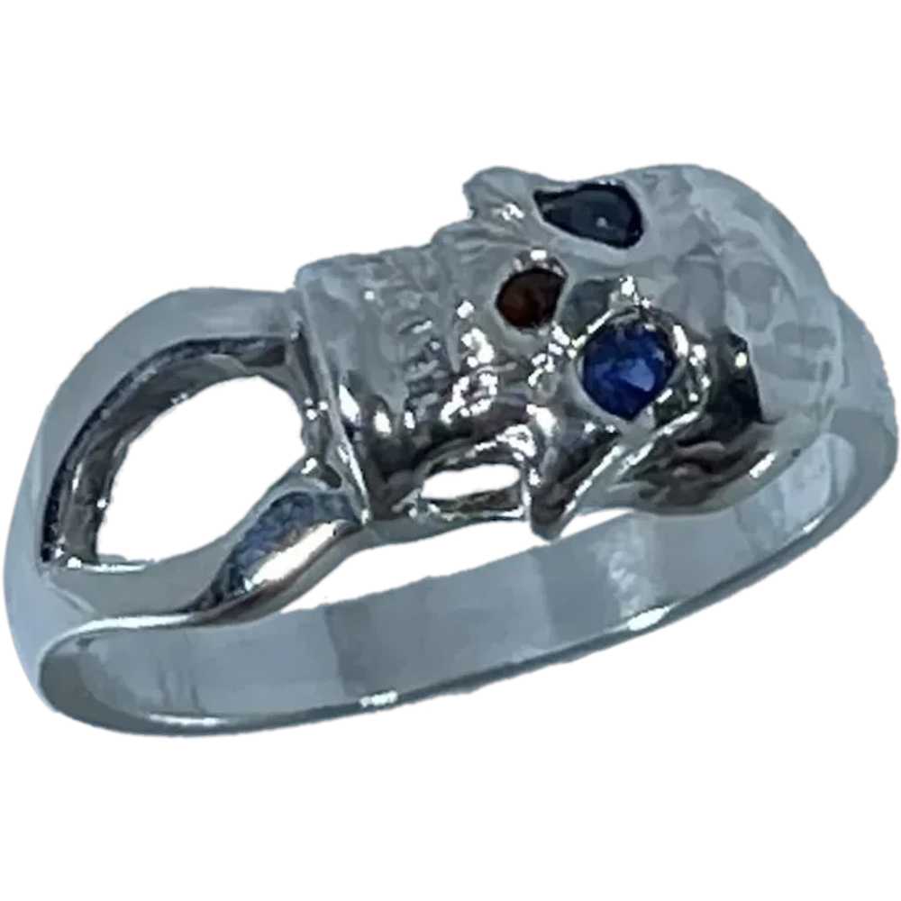 14k Blue Sapphire Skull Ring, free resize - image 1