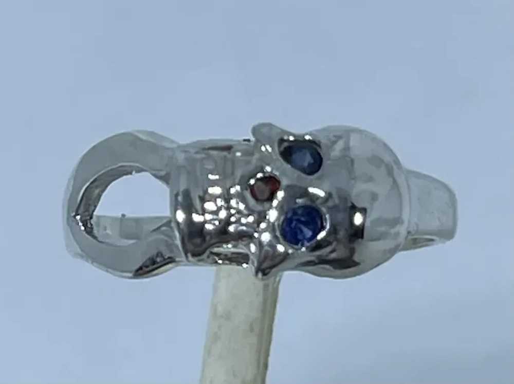 14k Blue Sapphire Skull Ring, free resize - image 2