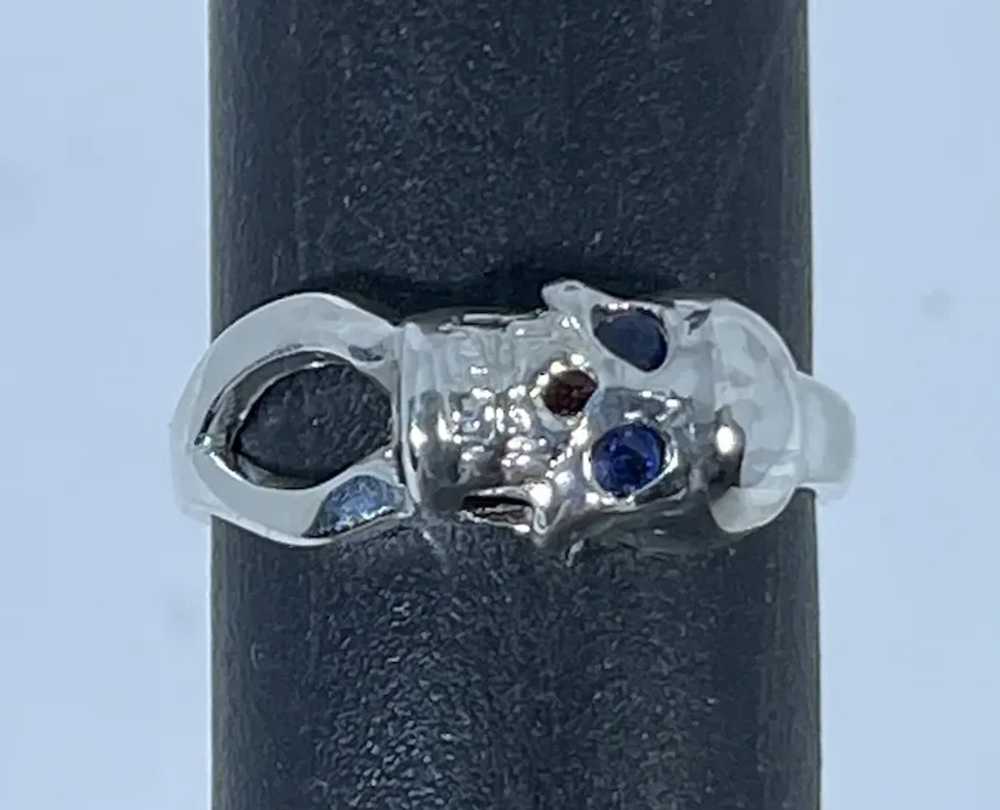 14k Blue Sapphire Skull Ring, free resize - image 3