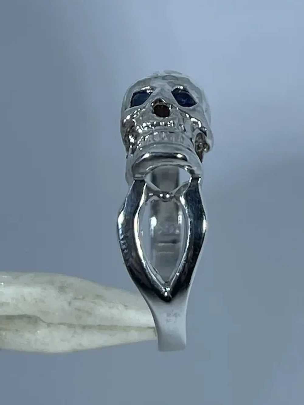 14k Blue Sapphire Skull Ring, free resize - image 5