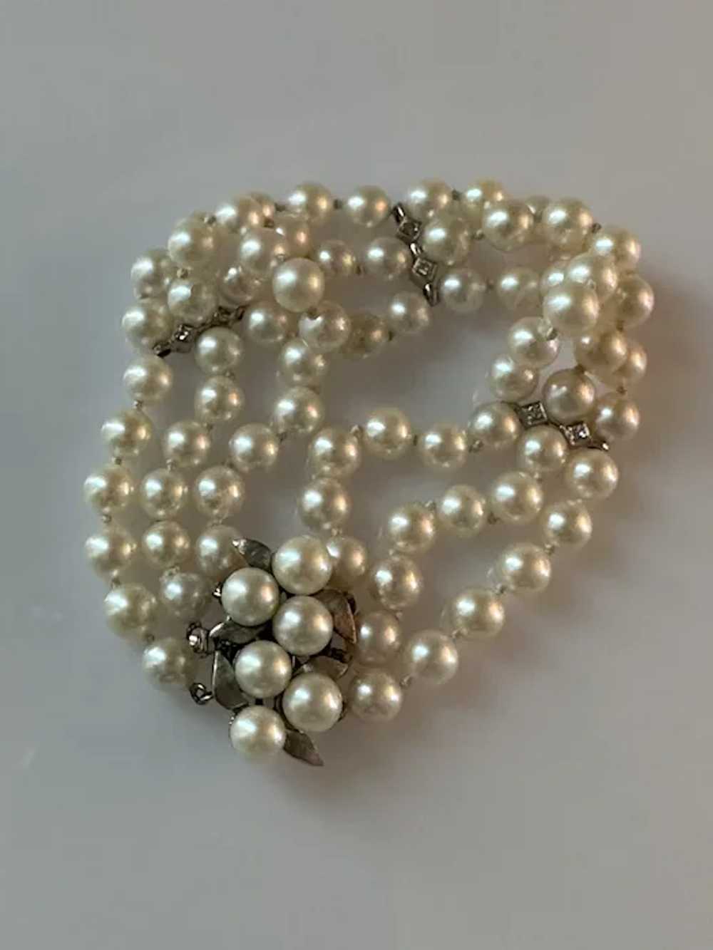 14K WG 3-Strand Pearl & Diamond Bracelet - image 4