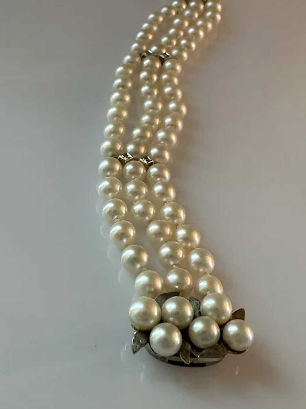 14K WG 3-Strand Pearl & Diamond Bracelet - image 5