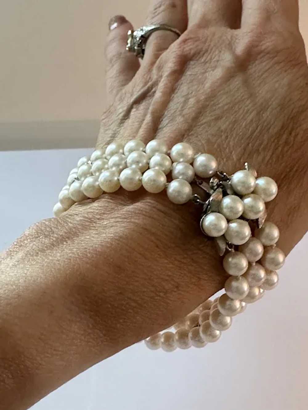 14K WG 3-Strand Pearl & Diamond Bracelet - image 7