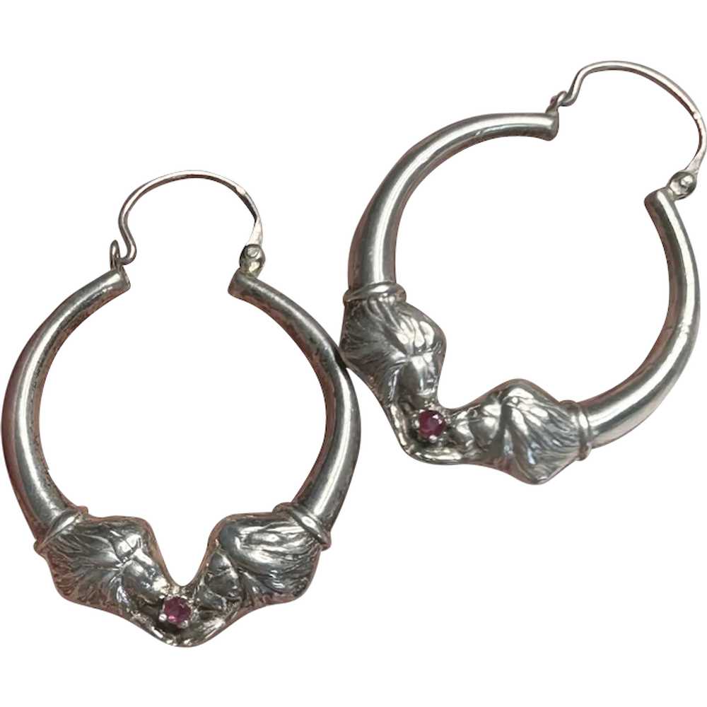 Sterling Silver Lion hoops natural Ruby - image 1