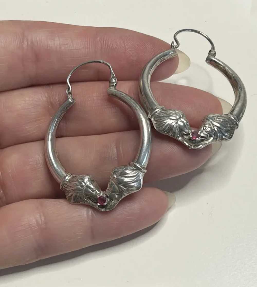 Sterling Silver Lion hoops natural Ruby - image 3