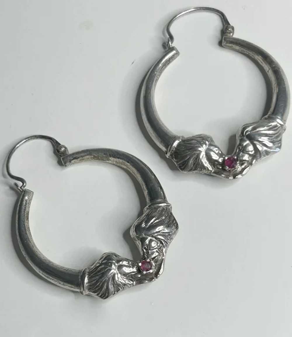 Sterling Silver Lion hoops natural Ruby - image 4