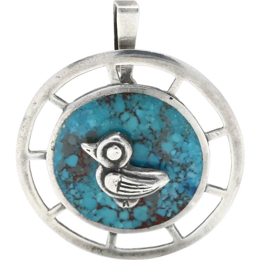 Vintage Peru Laffi Turquoise Bird Pendant, Sterli… - image 1