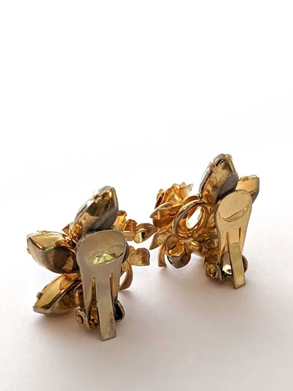 Gold Rose Rhinestone Cluster Clip On Earrings - image 3