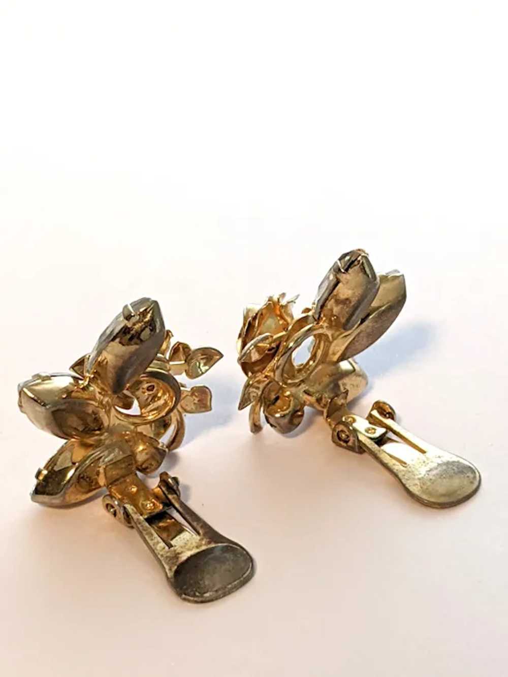 Gold Rose Rhinestone Cluster Clip On Earrings - image 4