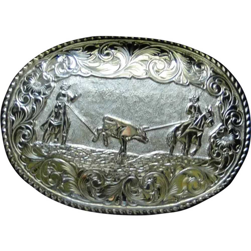 Vintage Crumrine fancy western belt buckle, gold … - image 1