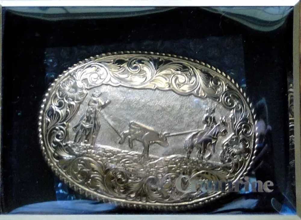 Vintage Crumrine fancy western belt buckle, gold … - image 2