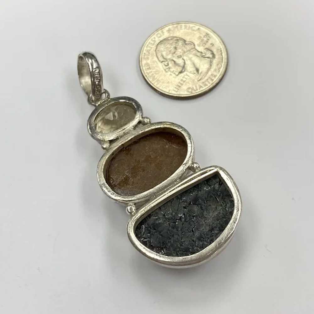 Estate Pendant Sterling Silver, Amber, Druzy Agat… - image 3