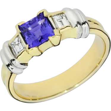18K Yellow and White Gold Tanzanite & Diamond Ring - image 1