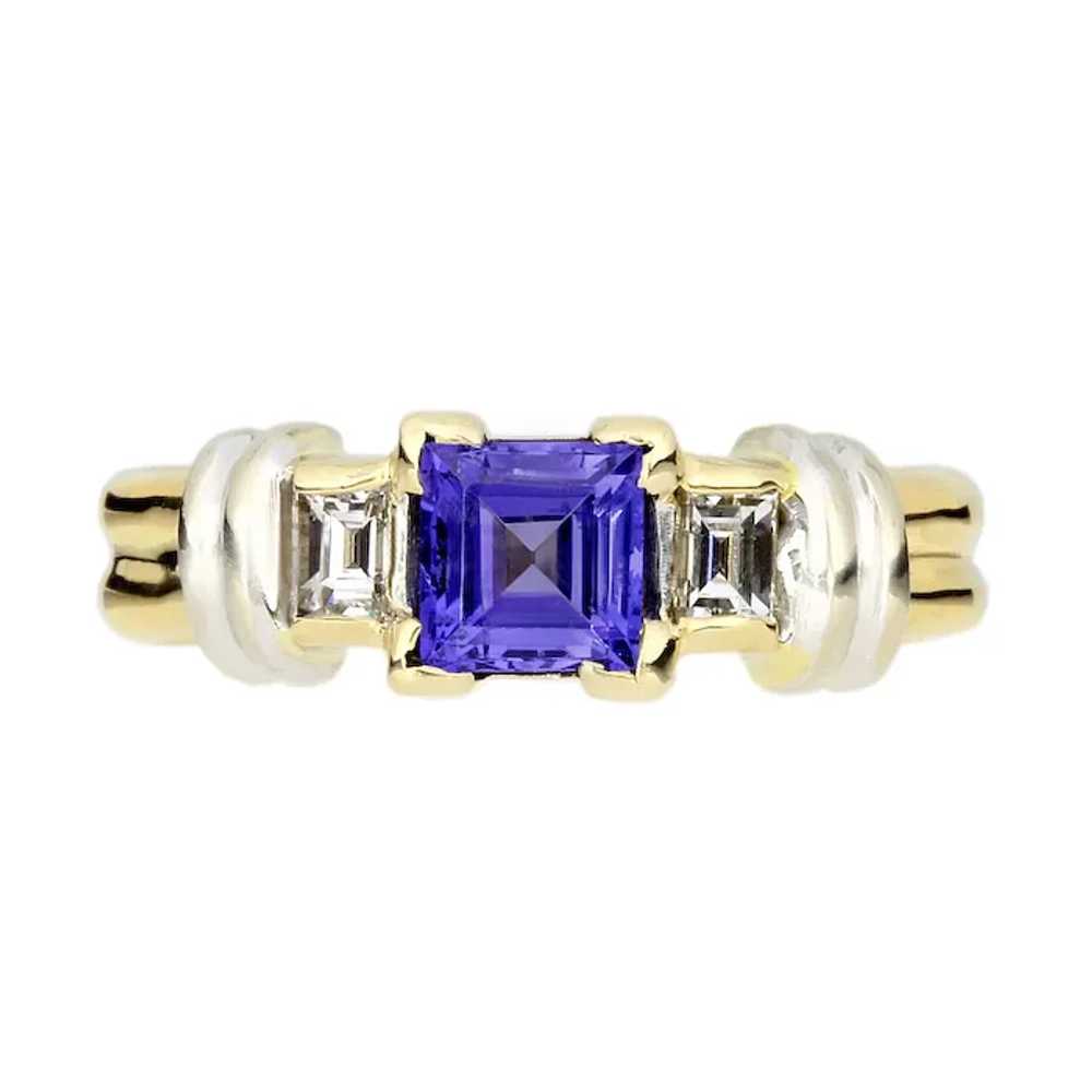 18K Yellow and White Gold Tanzanite & Diamond Ring - image 3