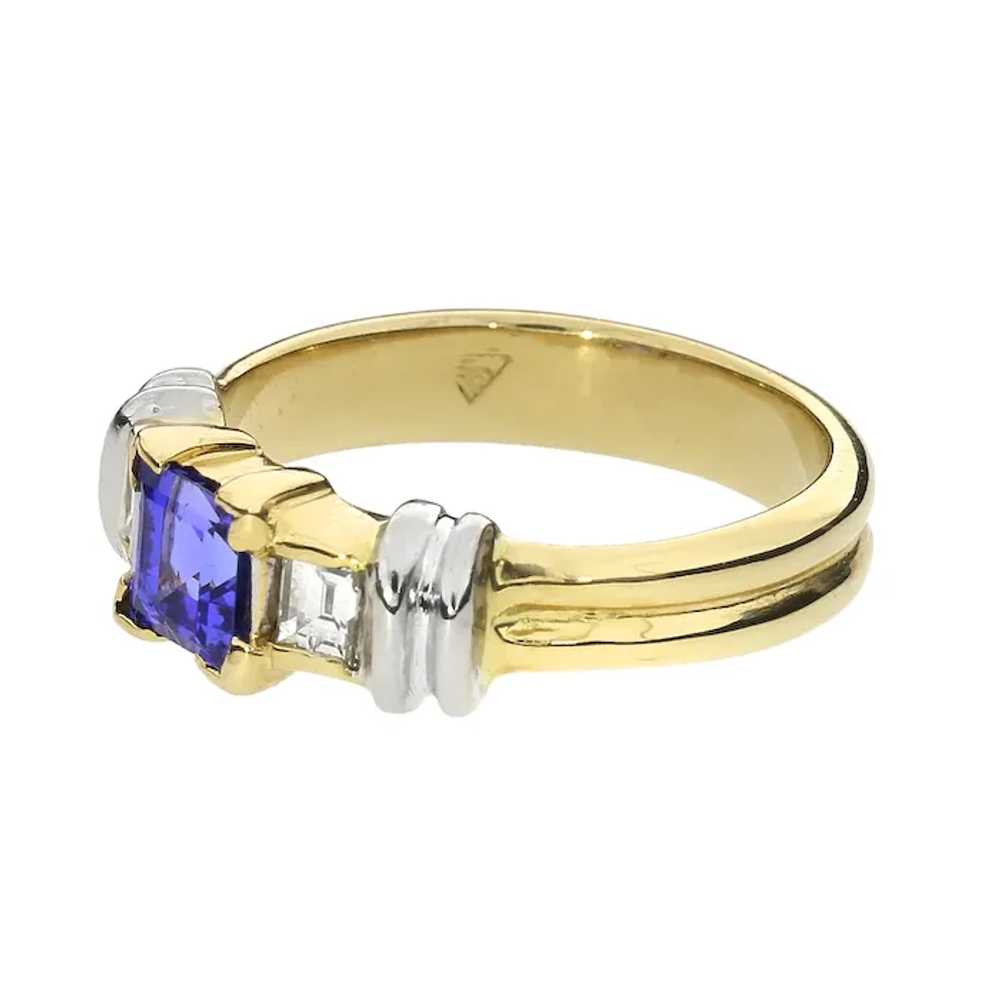 18K Yellow and White Gold Tanzanite & Diamond Ring - image 4