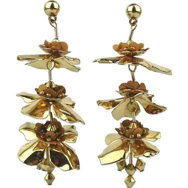 Vintage Goldtone Triple Flower Dangle Earrings